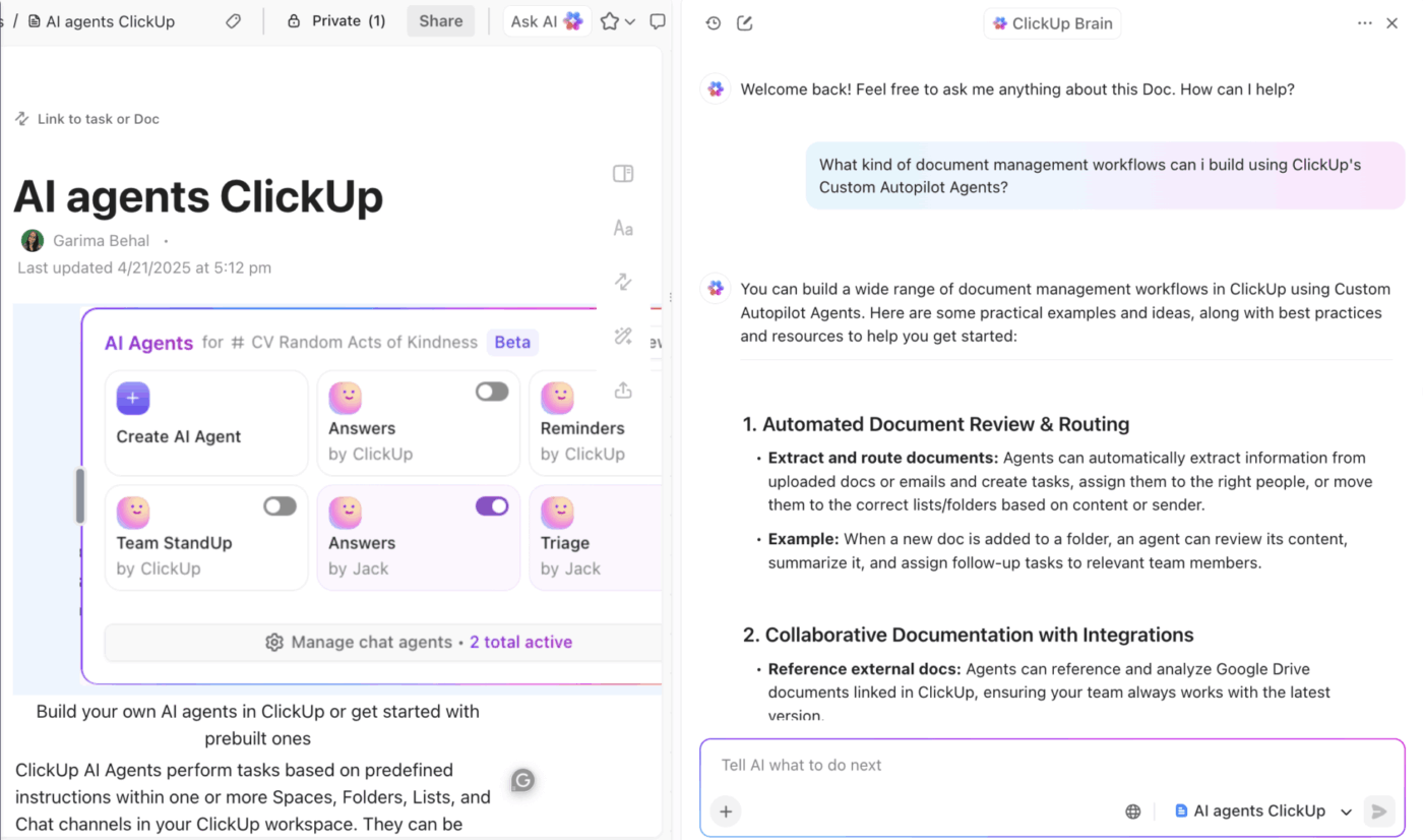 Using ClickUp Brain in ClickUp Docs