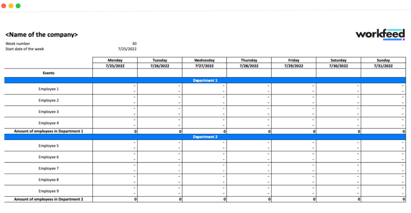 Restaurant Schedule Template