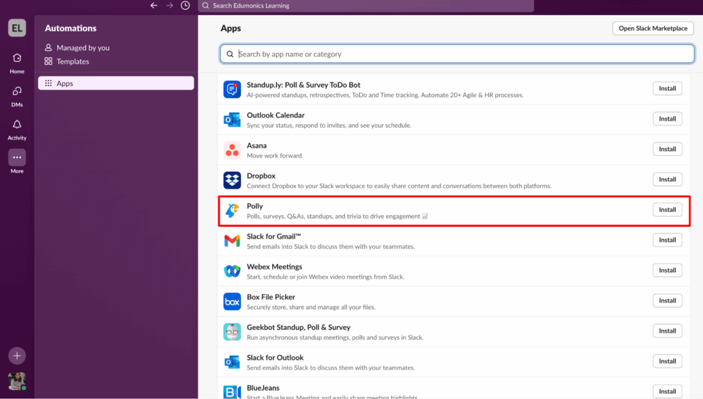 Slack Dashboard: Slack App Directory