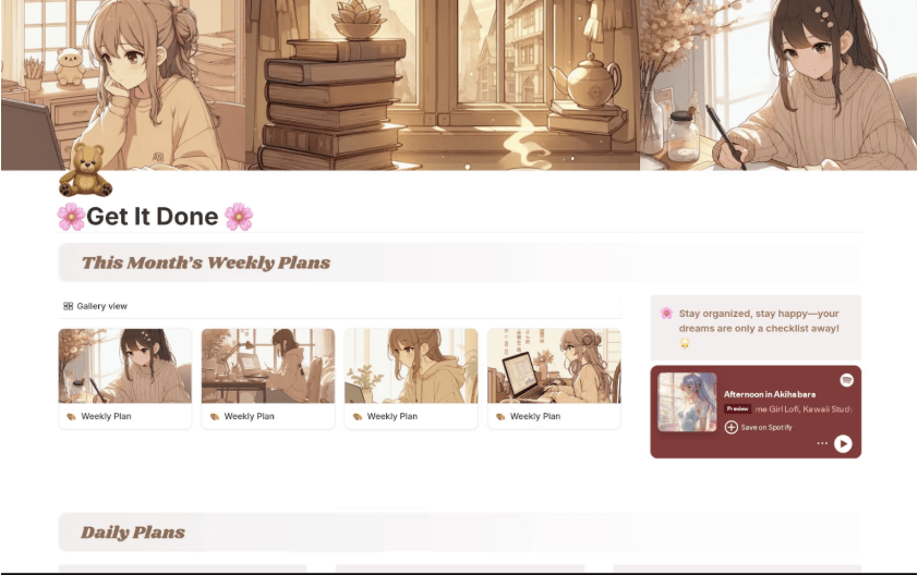 Cute Weekly Planner & To-Do Template : notion to do list templates