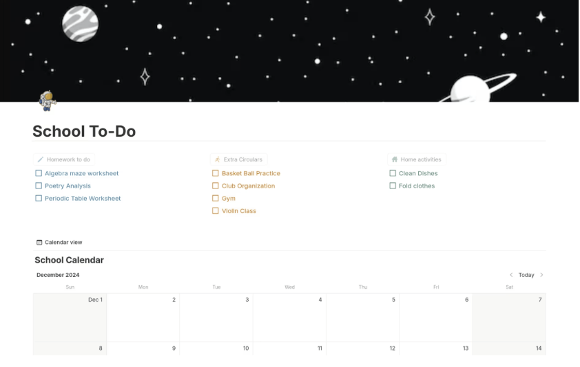 Simple School To-do List Template : notion to do list templates