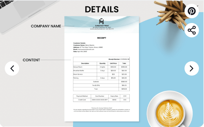 Hotel Bill Receipt Template by Template.net ; hotel receipt template