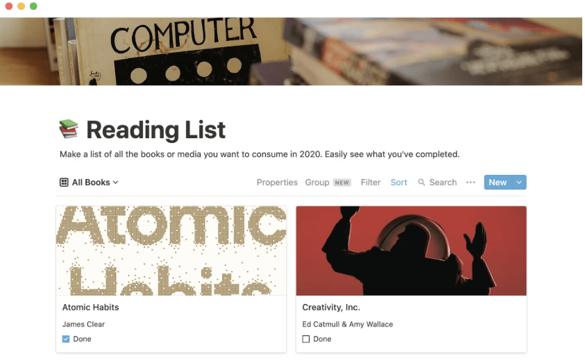 Book List Template : notion to do list templates