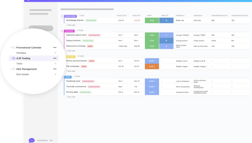 ClickUp A/B Testing Template 