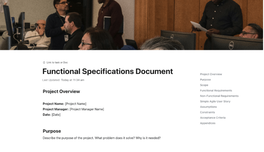 ClickUp Functional Specification Document Template : Technical Design Document Template
