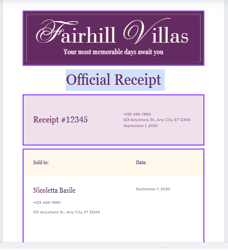 Branded Hotel Official Receipt Template by Canva : hotel receipt template