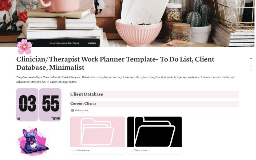  Clinician/Therapist Planner: To-Dos & Clients Template : notion to do list templates