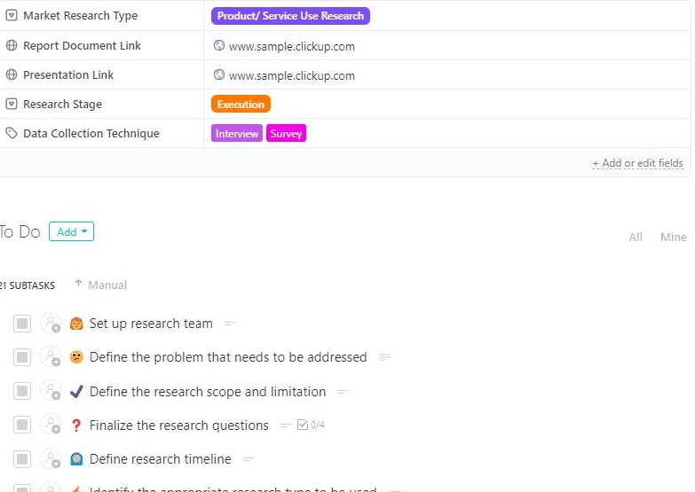 ClickUp Market Research Template
