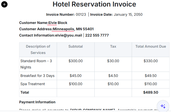 Hotel Reservation Invoice Template by Template.net : hotel receipt template