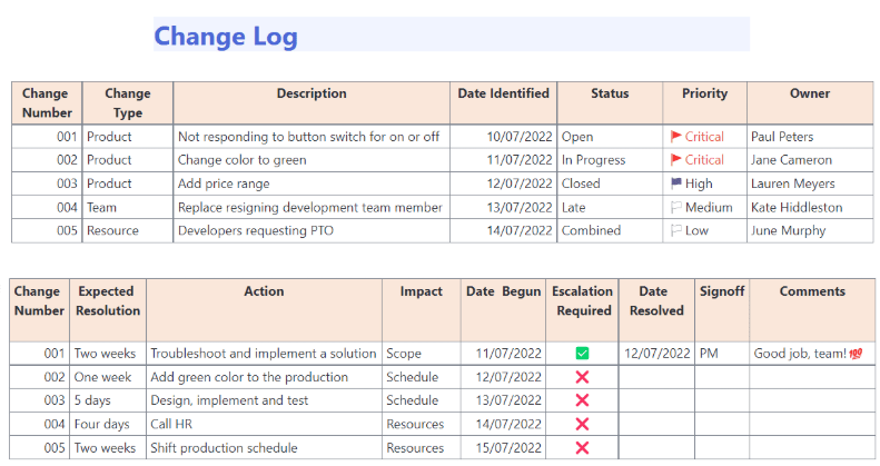 ClickUp Software Change Log Template