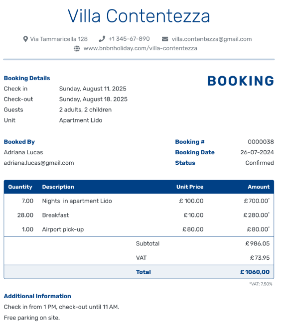 Booking Confirmation Template by bnbholiday