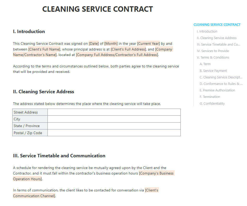 Cleaning Contract Template ; Client Contract Template