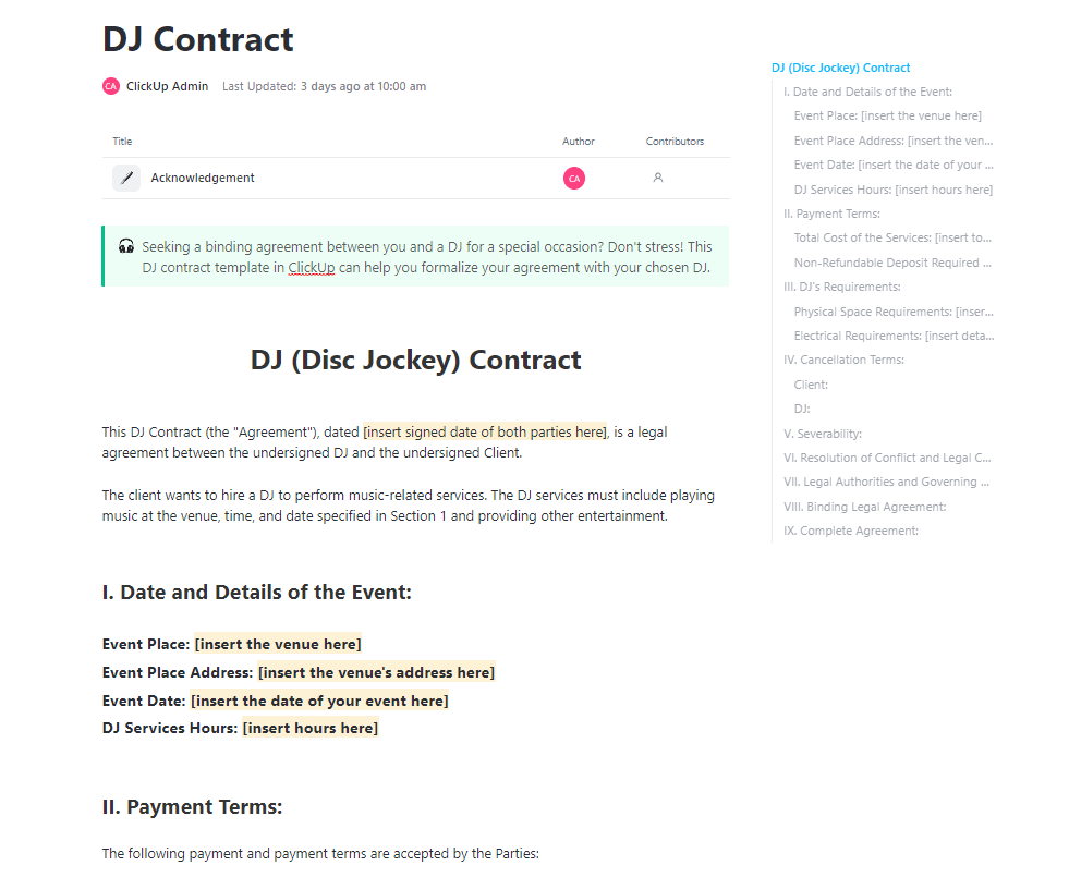 DJ Contract Template ; Client Contract Template