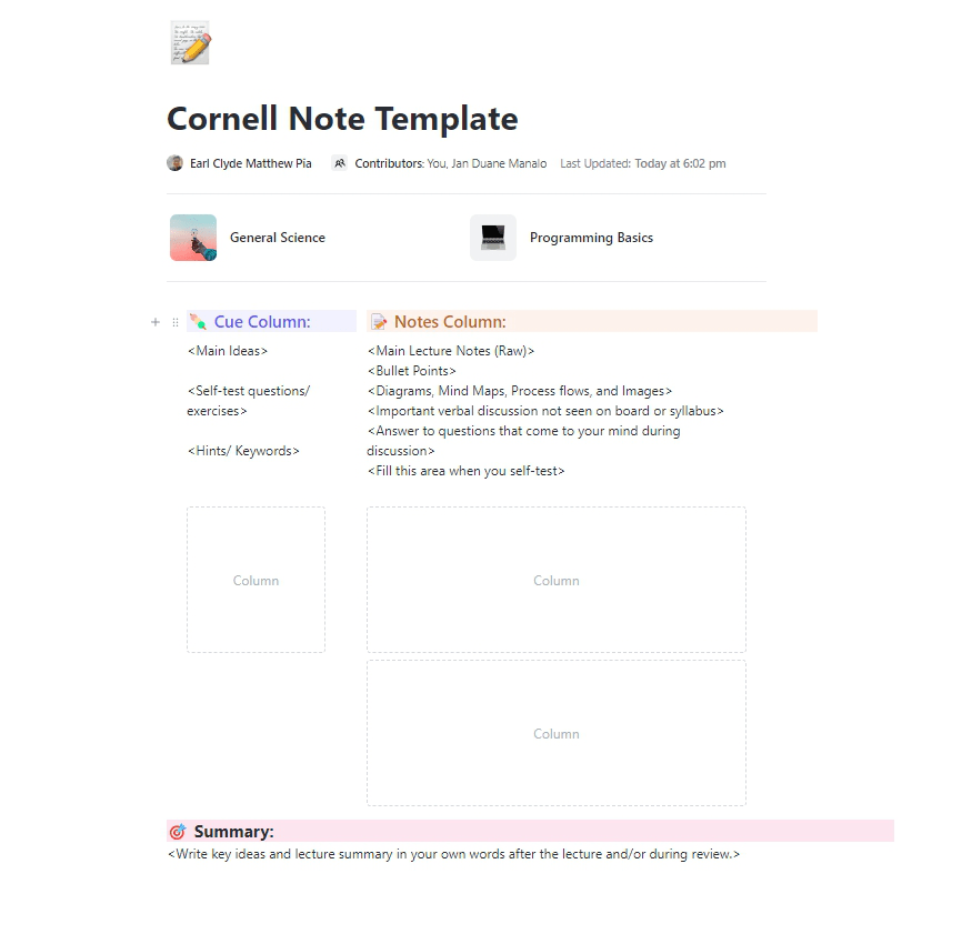 Cornell Note Template