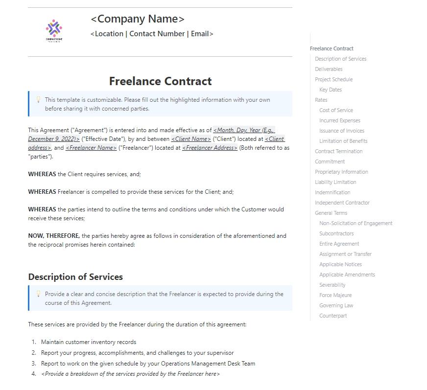 Freelance Contract Template