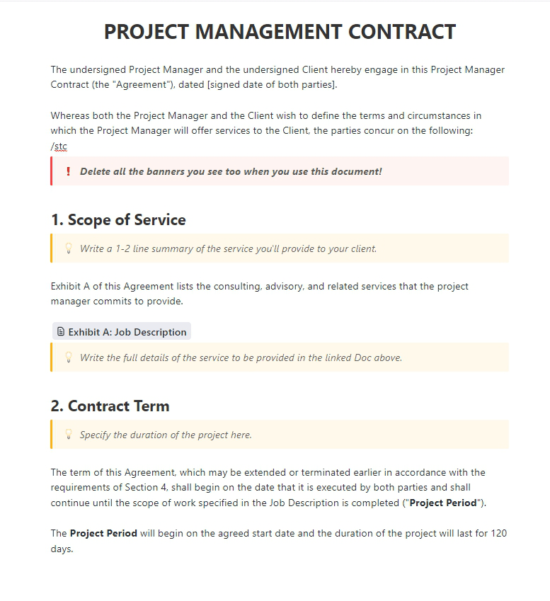 Project Management Services Contract Template 