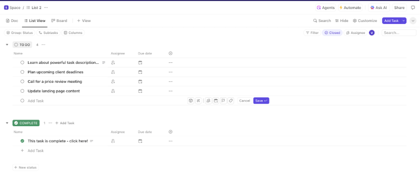 ClickUp Basic To-Do List Template
