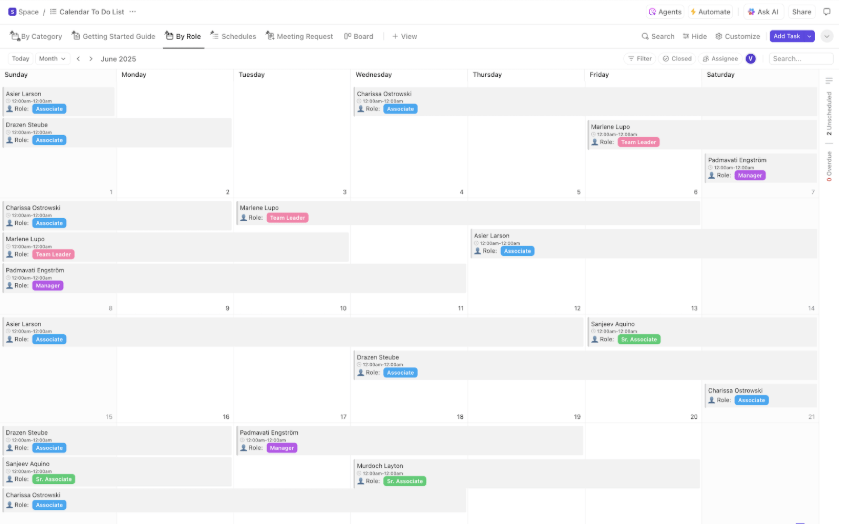 ClickUp Calendar To-Do List Template