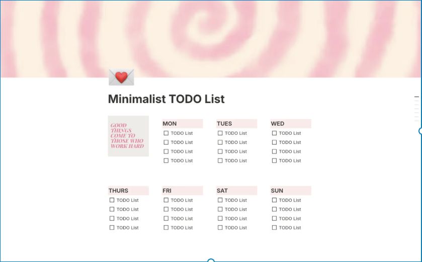 Minimalist TODO List Template : notion to do list templates