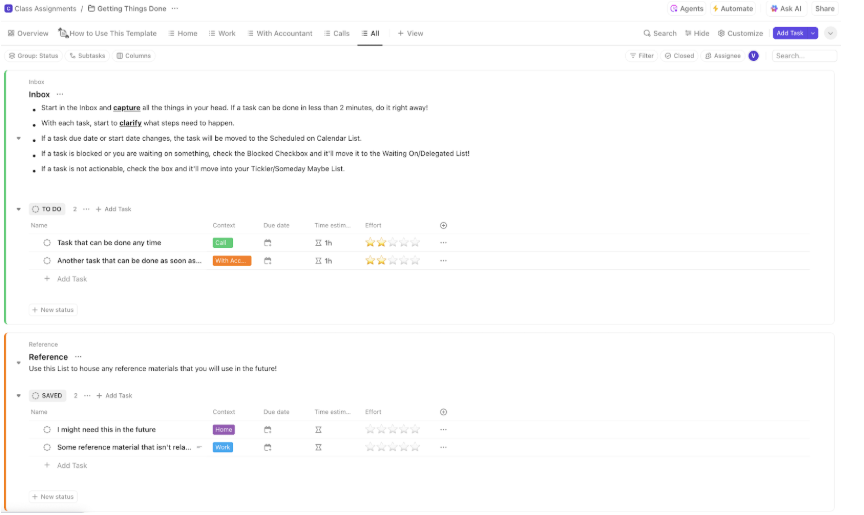 ClickUp Getting Things Done Template