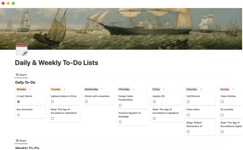 Daily & Weekly To-Do Lists Template : notion to do list templates