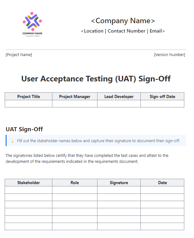 ClickUp UAT Signoff Template ;  User Acceptance Testing Template
