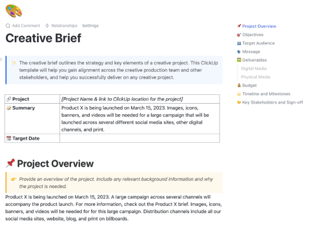 ClickUp Creative Brief Document Template