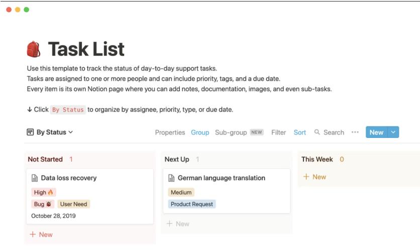  Support Task List Template : notion to do list templates