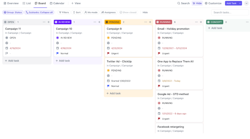 ClickUp Board: Market Research Process