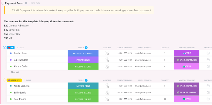ClickUp Payment Form Template : hotel receipt template