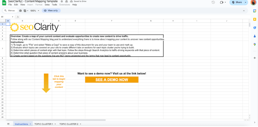 Content Map Template by SEOClarity