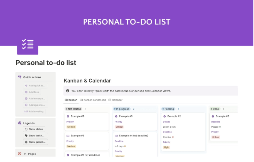 Personal To-do List Without Graphs Template : notion to do list templates