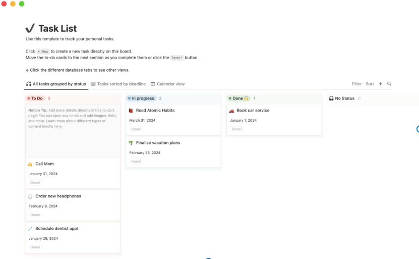  Task List Template : notion to do list templates