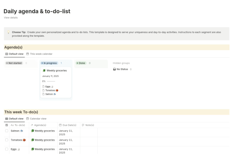 Daily Agenda & To-Do List Template : notion to do list templates