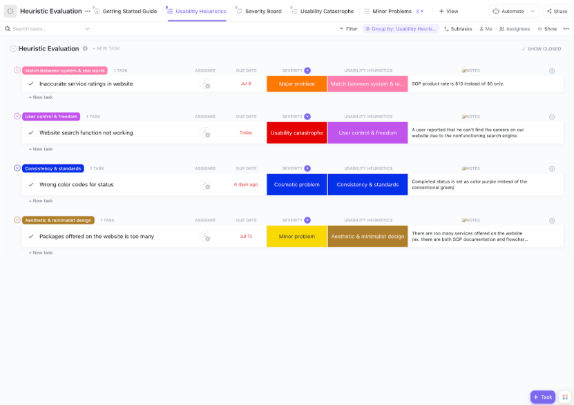 ClickUp Heuristic Evaluation Template