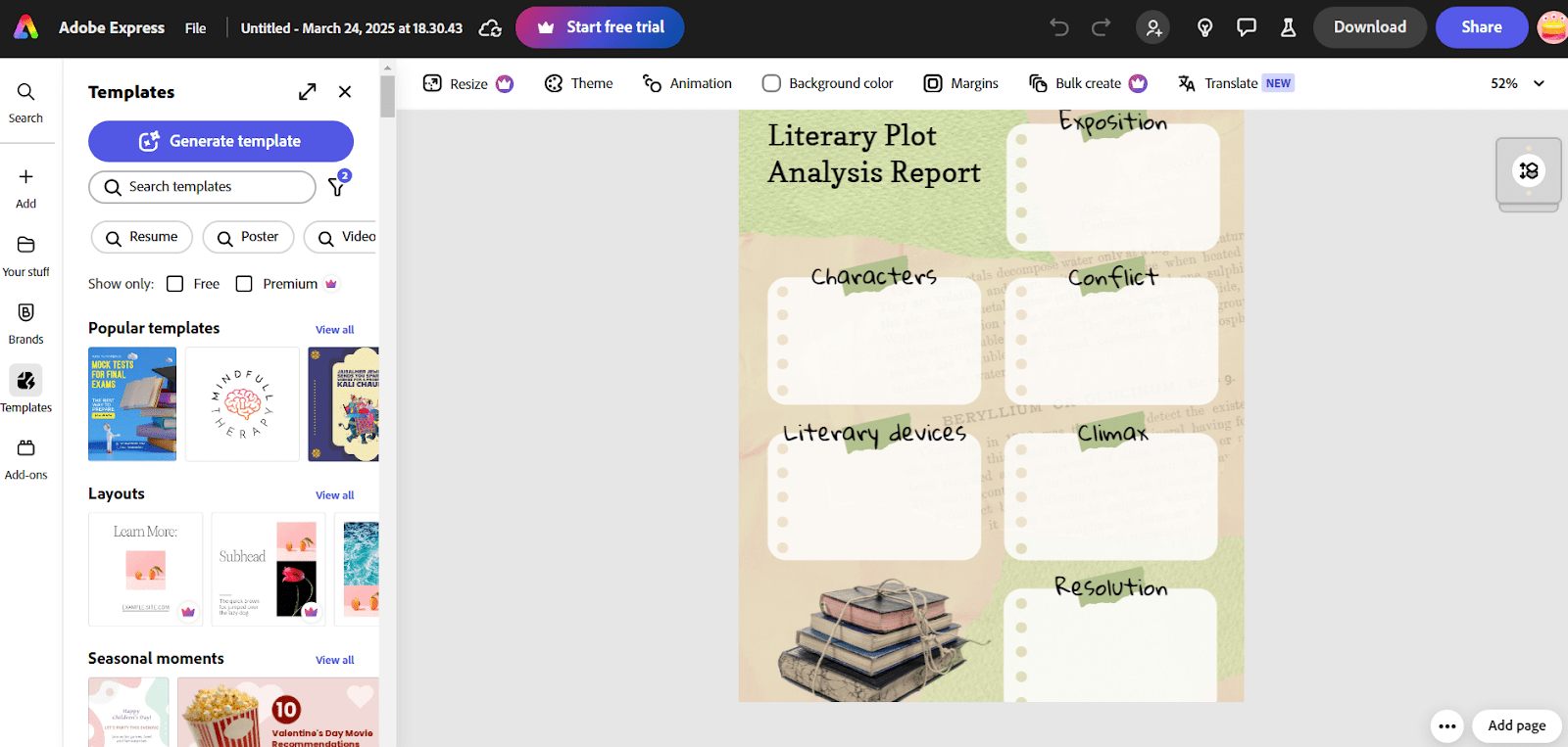 Literary Plot Analysis Template by Adobe