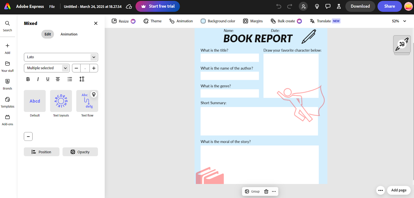 Book Report Template by Adobe