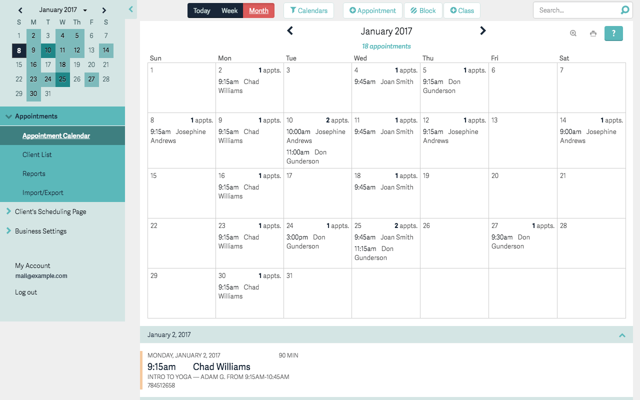 Acuity Scheduling Dashboard