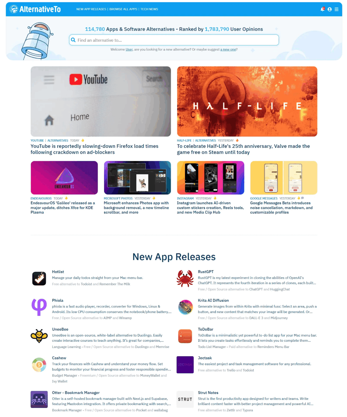 AlternativeTo (Best for comparing software and winning switchers) : Producthunt Alternatives