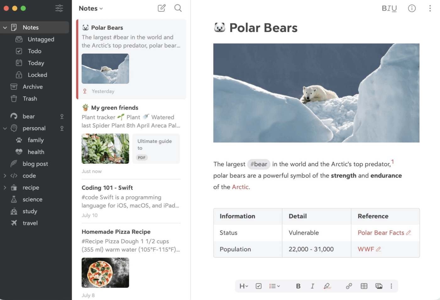 Bear Dashboard : Google Keep Alternative