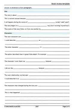 Book Review Template by Teachit