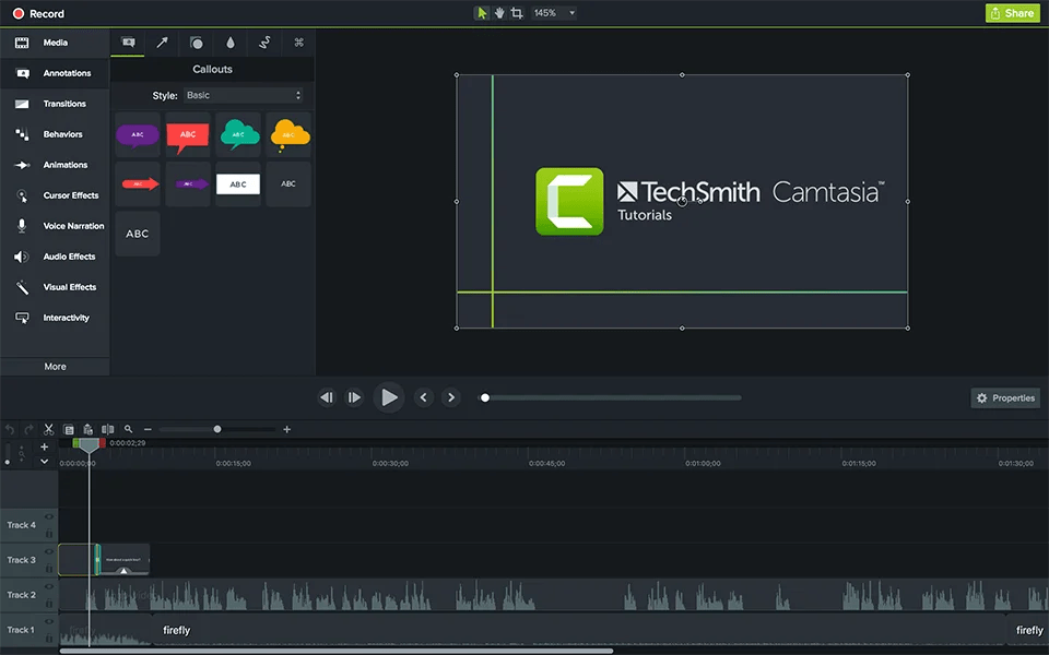 Camtasia Dashboard 