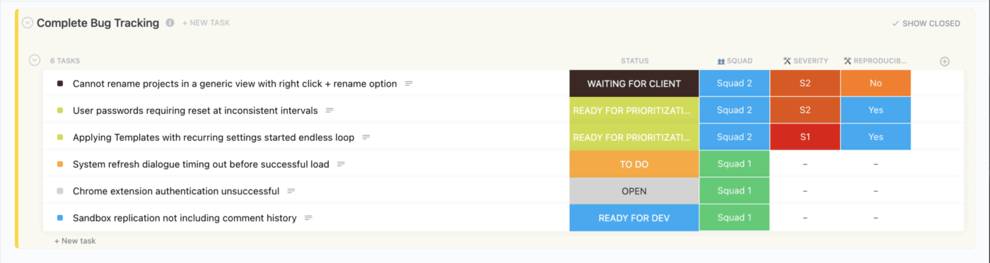 ClickUp Bug Tracking