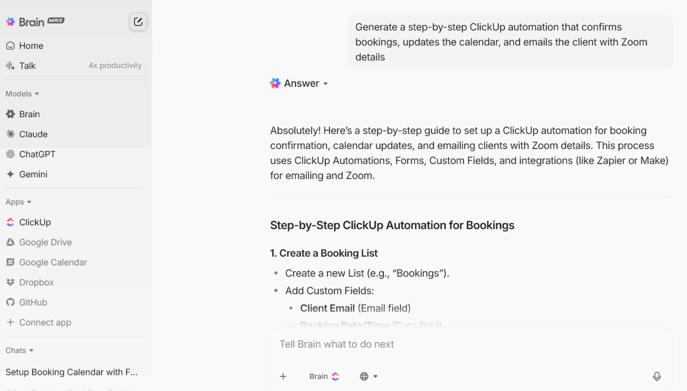 ClickUp Brain MAX helps you brainstorm with all your project context in one place