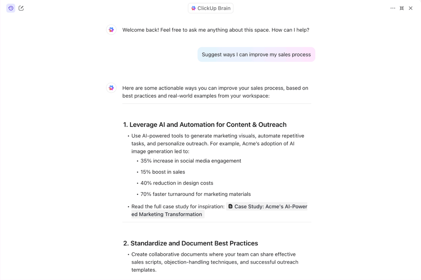 ClickUp Brain sales use case