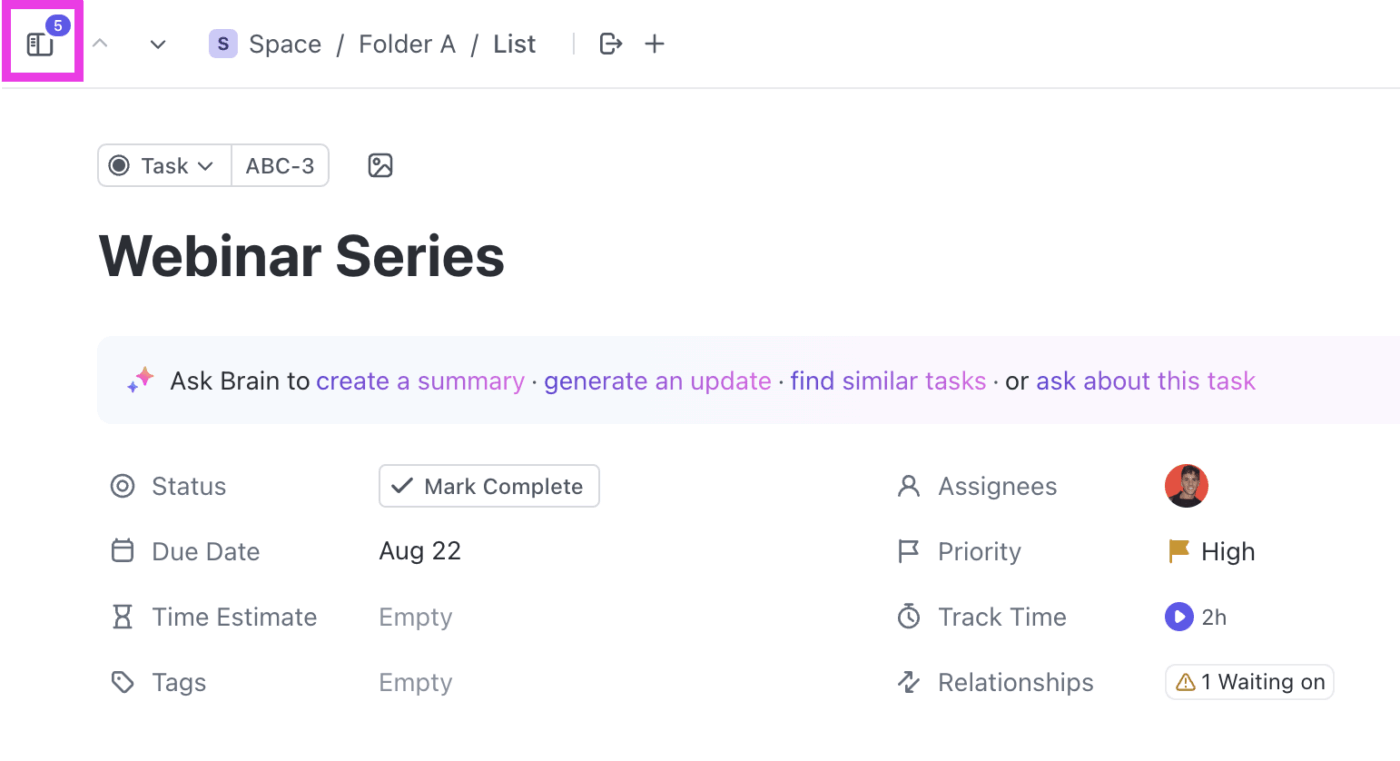 ClickUp Tasks : B2B content calendar