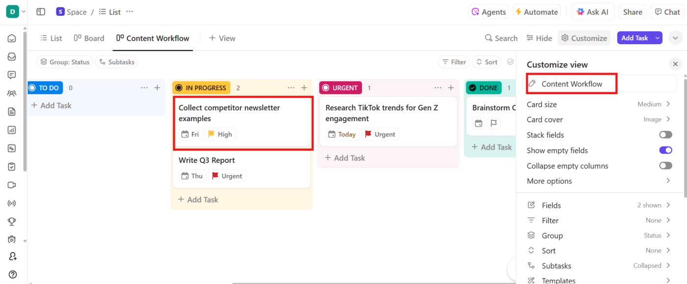 ClickUp Tasks : how to create a Kanban board