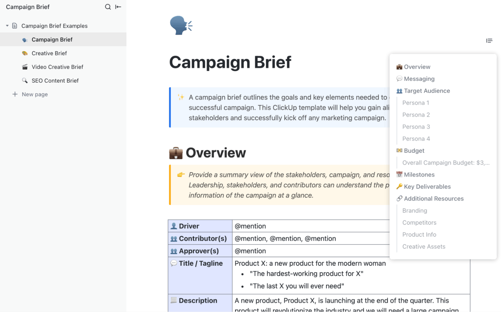 ClickUp’s Campaign Brief Template