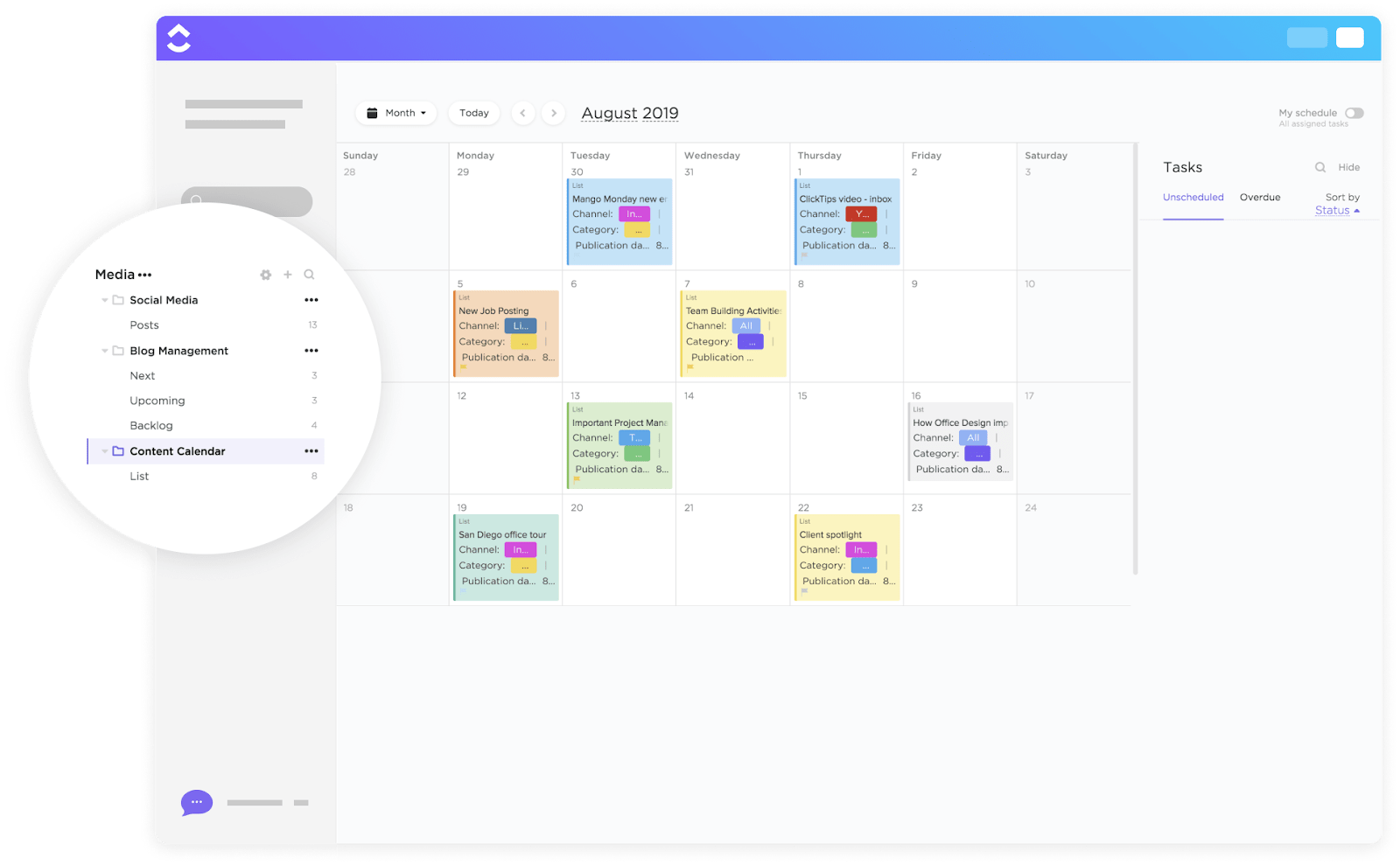 ClickUp's Content Calendar Template