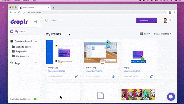 Droplr Dashboard